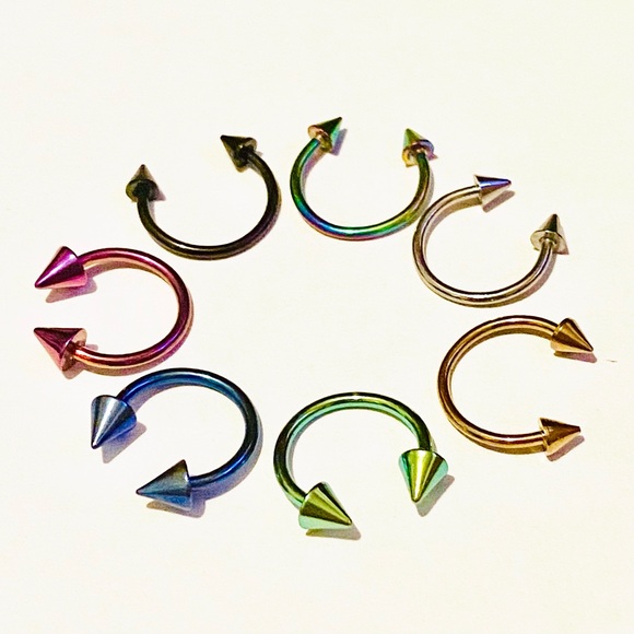 Spiked Horseshoe Ring Hoop 16g 11mm 7/16" Lip Ear - Picture 2 of 9